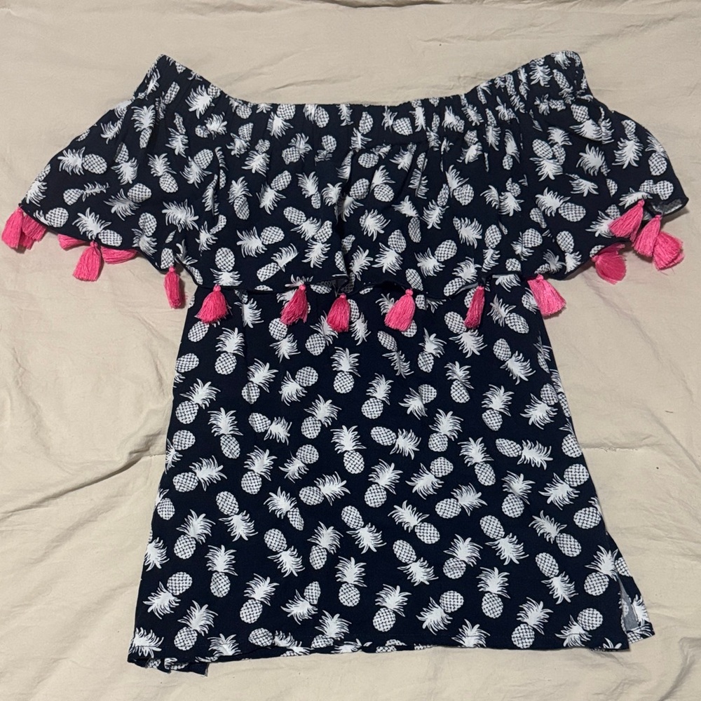 Off-Shoulder Pineapple top with Pink Tassels